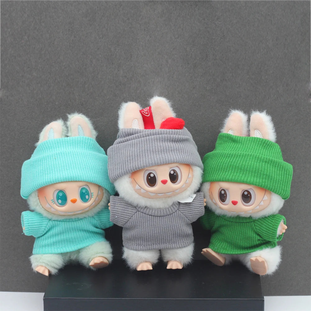 Sweater Set for 15/17cm Ropa Labubu Doll Clothes Match Knitted Hat T-shirt Dopamine Color Matching Fashion Design