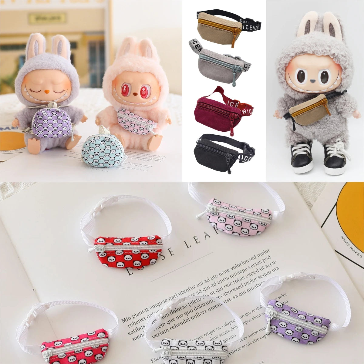Doll Bag for 17cm Labubu BJD Plush Doll & 1/12 BJD PU Crossbody Bag Doll Accessories Mini Clothes