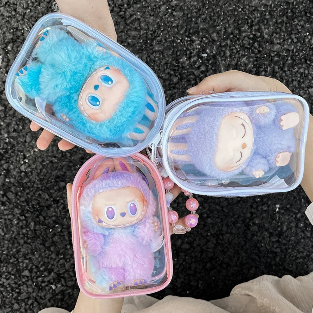 Cute Plush Cotton Doll Outfit Crossbody Pain Bag for 17cm Labubu V2 V3 Transparent Storage Bag Dolls Display Bag