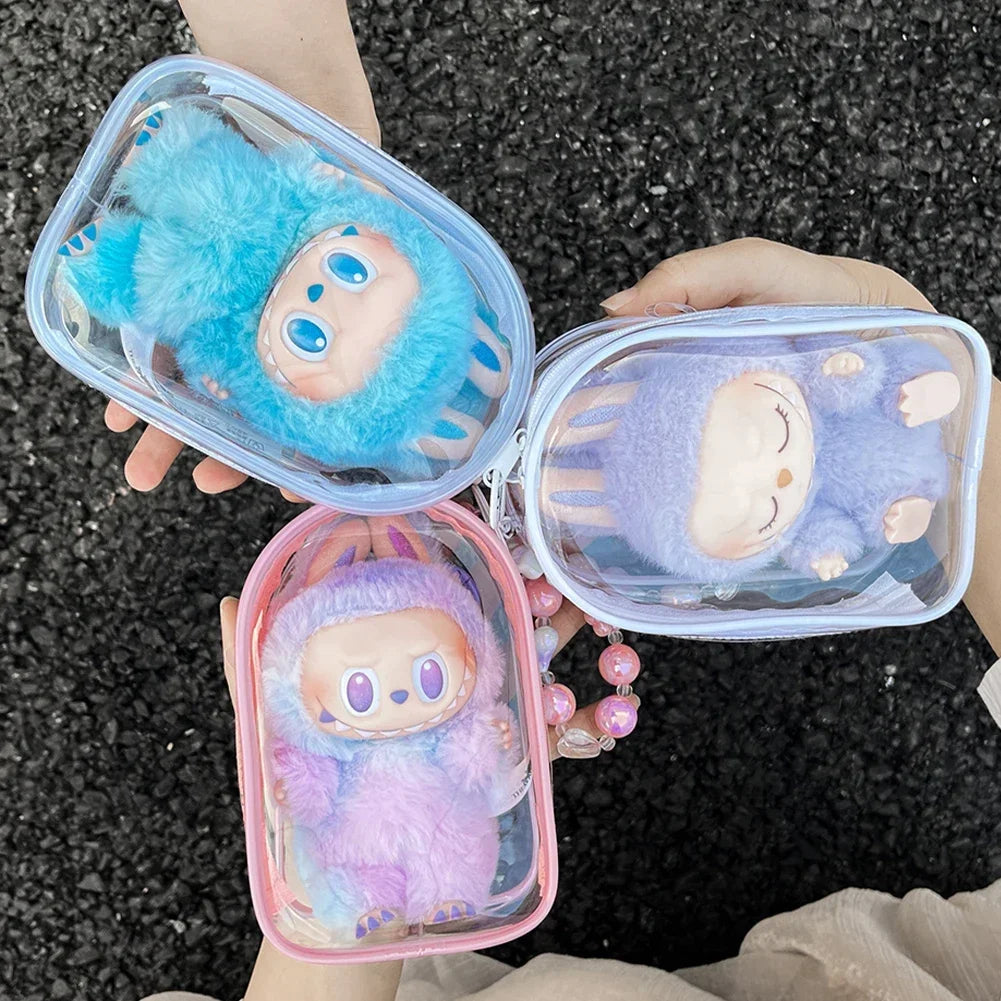 Cute Plush Cotton Doll Outfit Crossbody Pain Bag for 17cm Labubu V2 V3 Transparent Storage Bag Dolls Display Bag