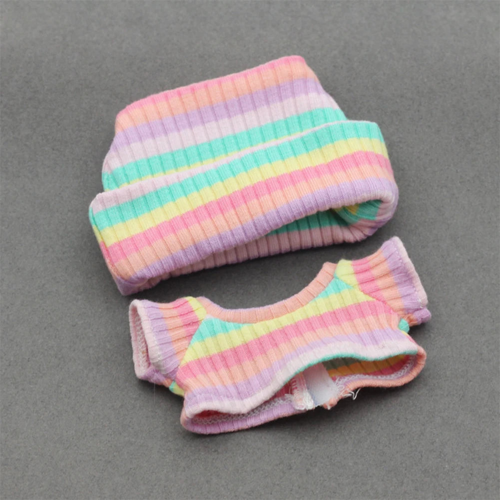 Sweater Set for 15/17cm Ropa Labubu Doll Clothes Match Knitted Hat T-shirt Dopamine Color Matching Fashion Design
