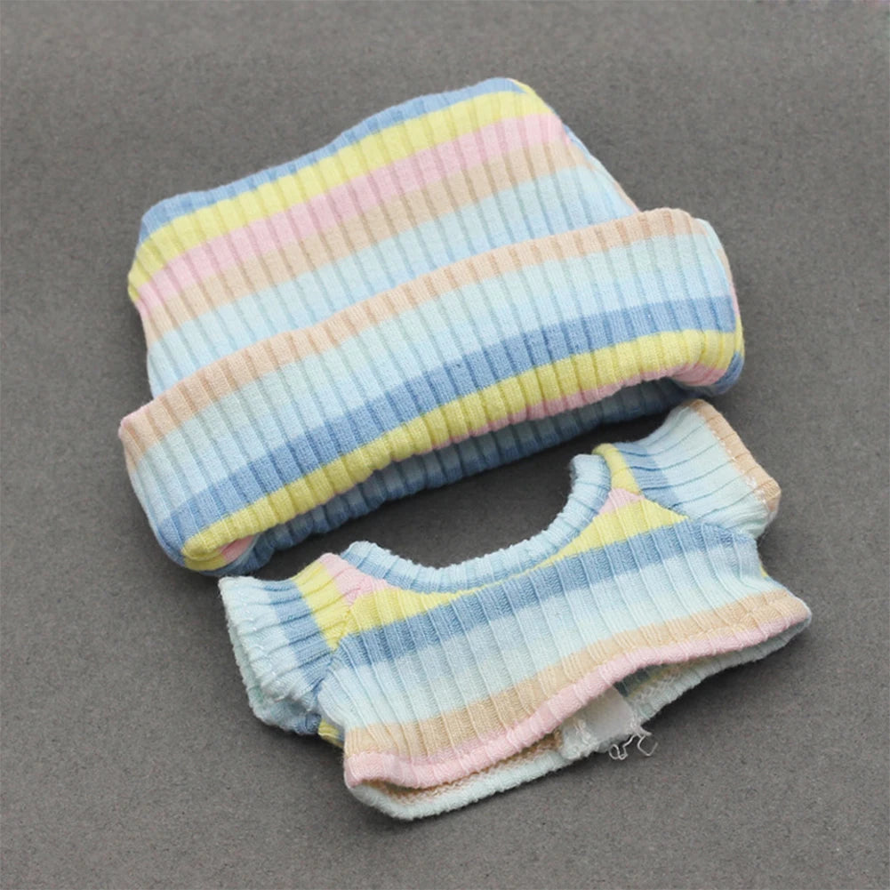Sweater Set for 15/17cm Ropa Labubu Doll Clothes Match Knitted Hat T-shirt Dopamine Color Matching Fashion Design