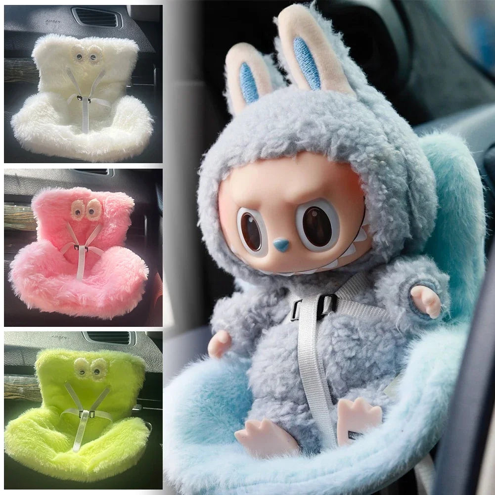 For 17cm Labubu Plush Car Seat Safety Seat with Air Vent Ornament Doll Accessories for Labubu Have A Seat Cartoon Chair Model
