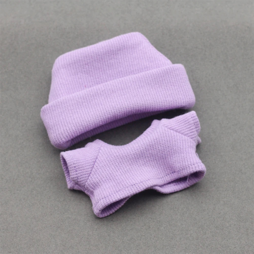 Sweater Set for 15/17cm Ropa Labubu Doll Clothes Match Knitted Hat T-shirt Dopamine Color Matching Fashion Design
