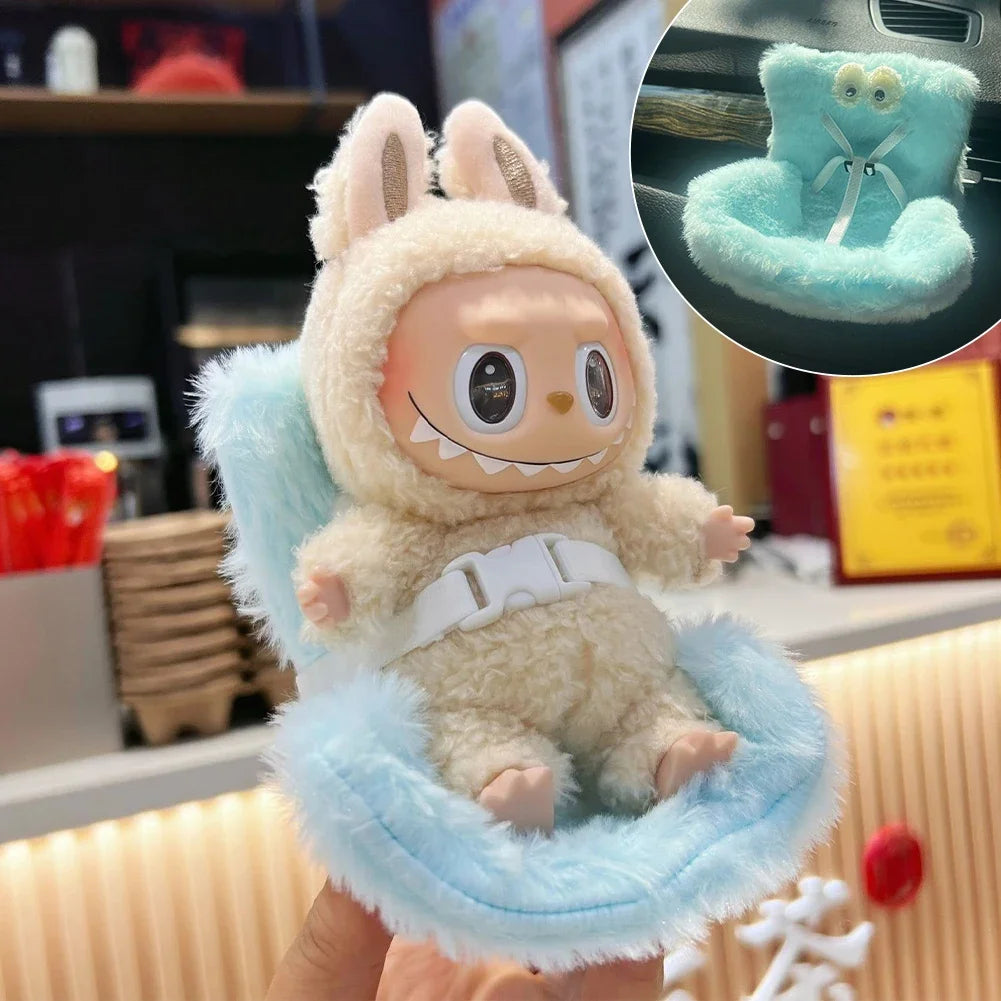 For 17cm Labubu Plush Car Seat Safety Seat with Air Vent Ornament Doll Accessories for Labubu Have A Seat Cartoon Chair Model