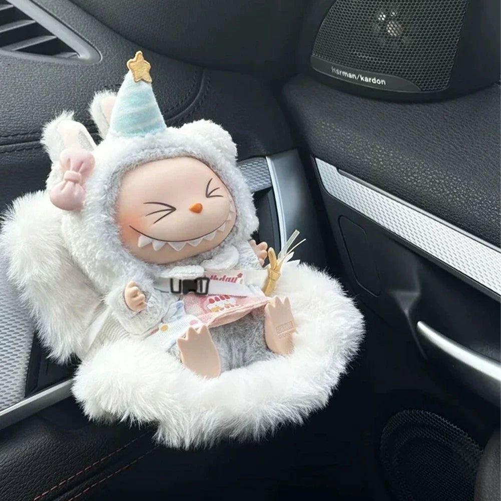 For 17cm Labubu Plush Car Seat Safety Seat with Air Vent Ornament Doll Accessories for Labubu Have A Seat Cartoon Chair Model