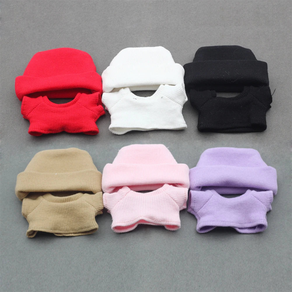 Sweater Set for 15/17cm Ropa Labubu Doll Clothes Match Knitted Hat T-shirt Dopamine Color Matching Fashion Design