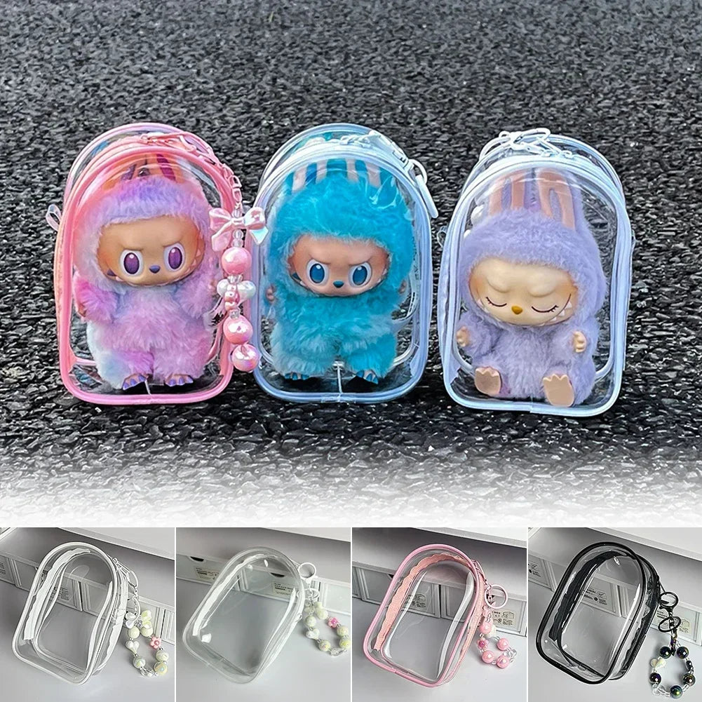 Cute Plush Cotton Doll Outfit Crossbody Pain Bag for 17cm Labubu V2 V3 Transparent Storage Bag Dolls Display Bag