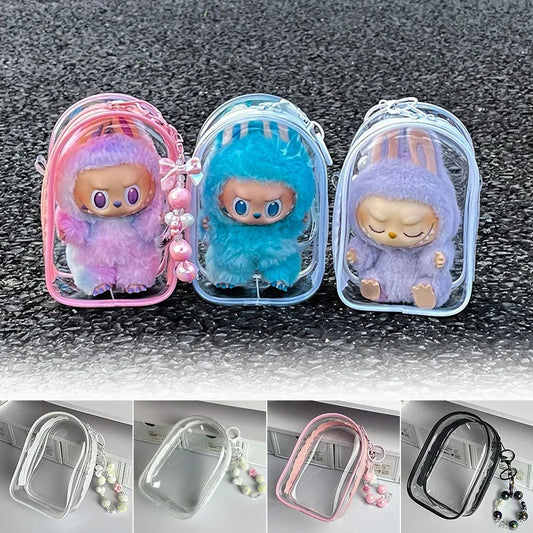 Cute Plush Cotton Doll Outfit Crossbody Pain Bag for 17cm Labubu V2 V3 Transparent Storage Bag Dolls Display Bag