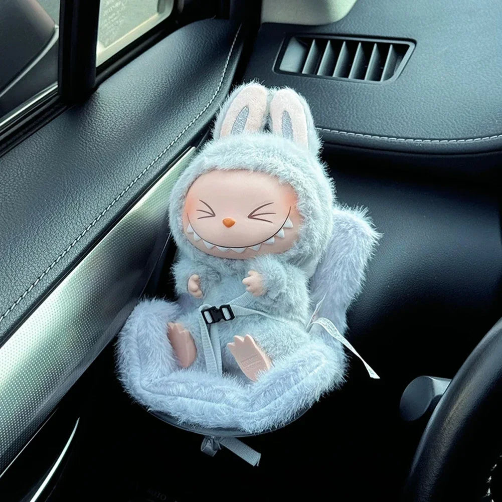 For 17cm Labubu Plush Car Seat Safety Seat with Air Vent Ornament Doll Accessories for Labubu Have A Seat Cartoon Chair Model