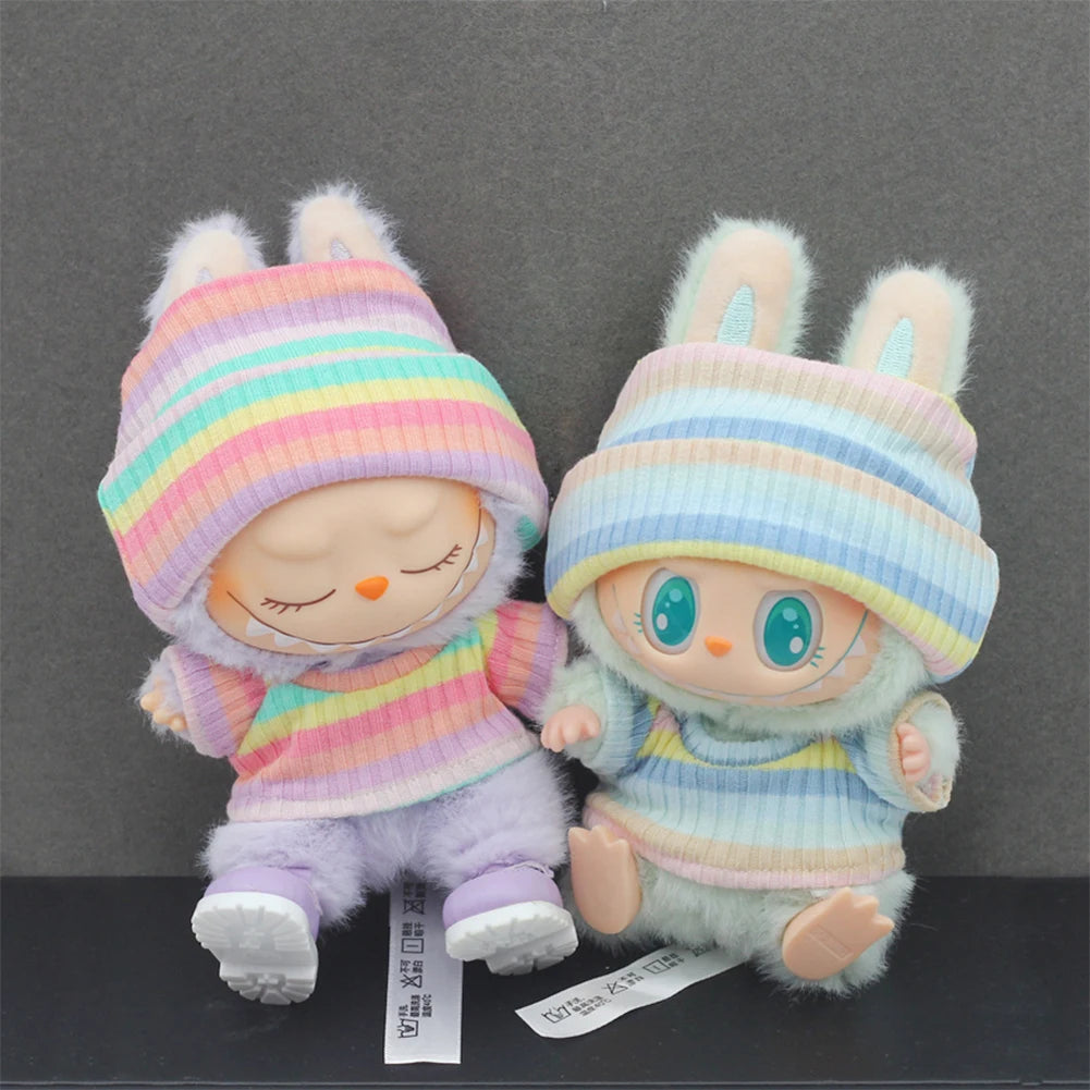 Sweater Set for 15/17cm Ropa Labubu Doll Clothes Match Knitted Hat T-shirt Dopamine Color Matching Fashion Design