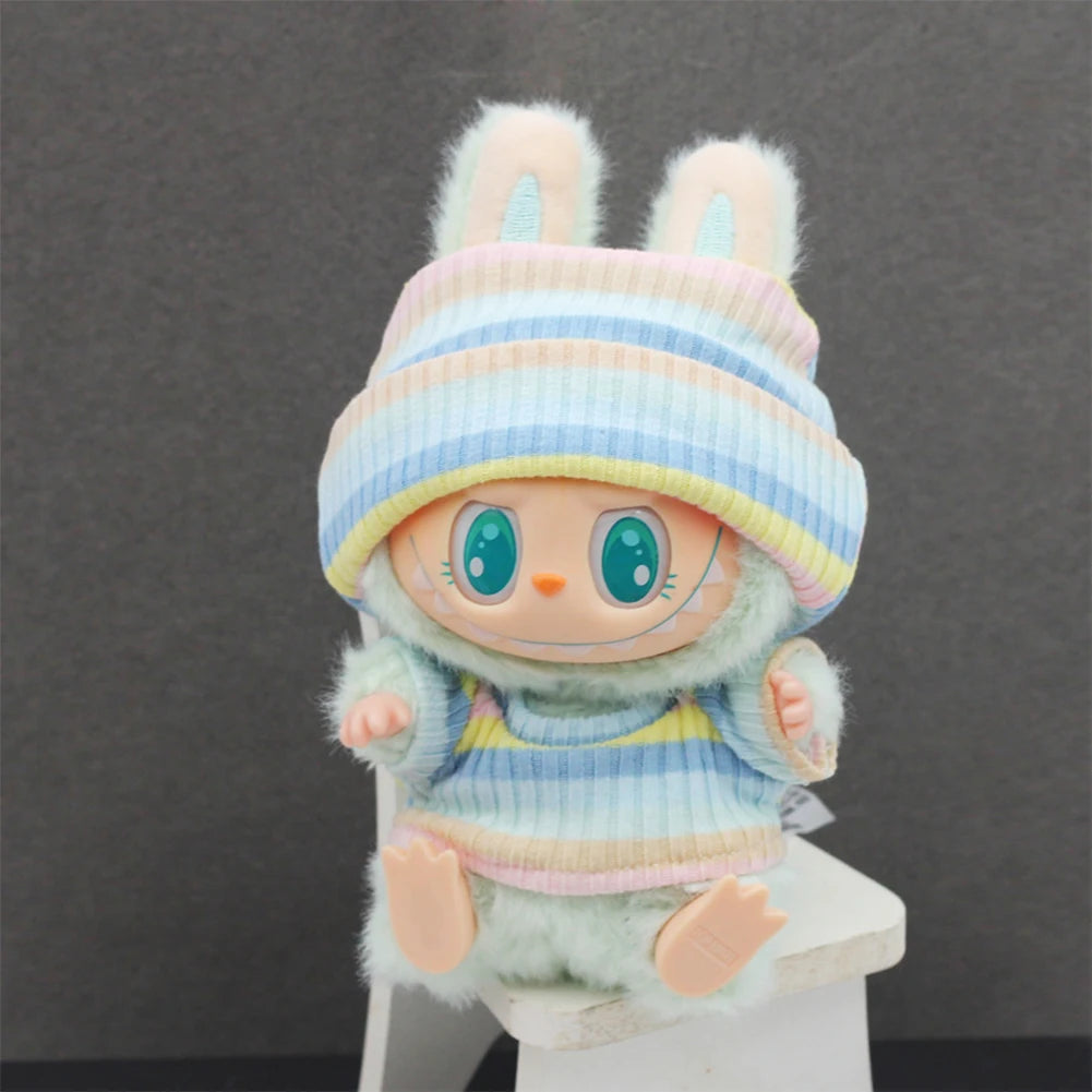 Sweater Set for 15/17cm Ropa Labubu Doll Clothes Match Knitted Hat T-shirt Dopamine Color Matching Fashion Design