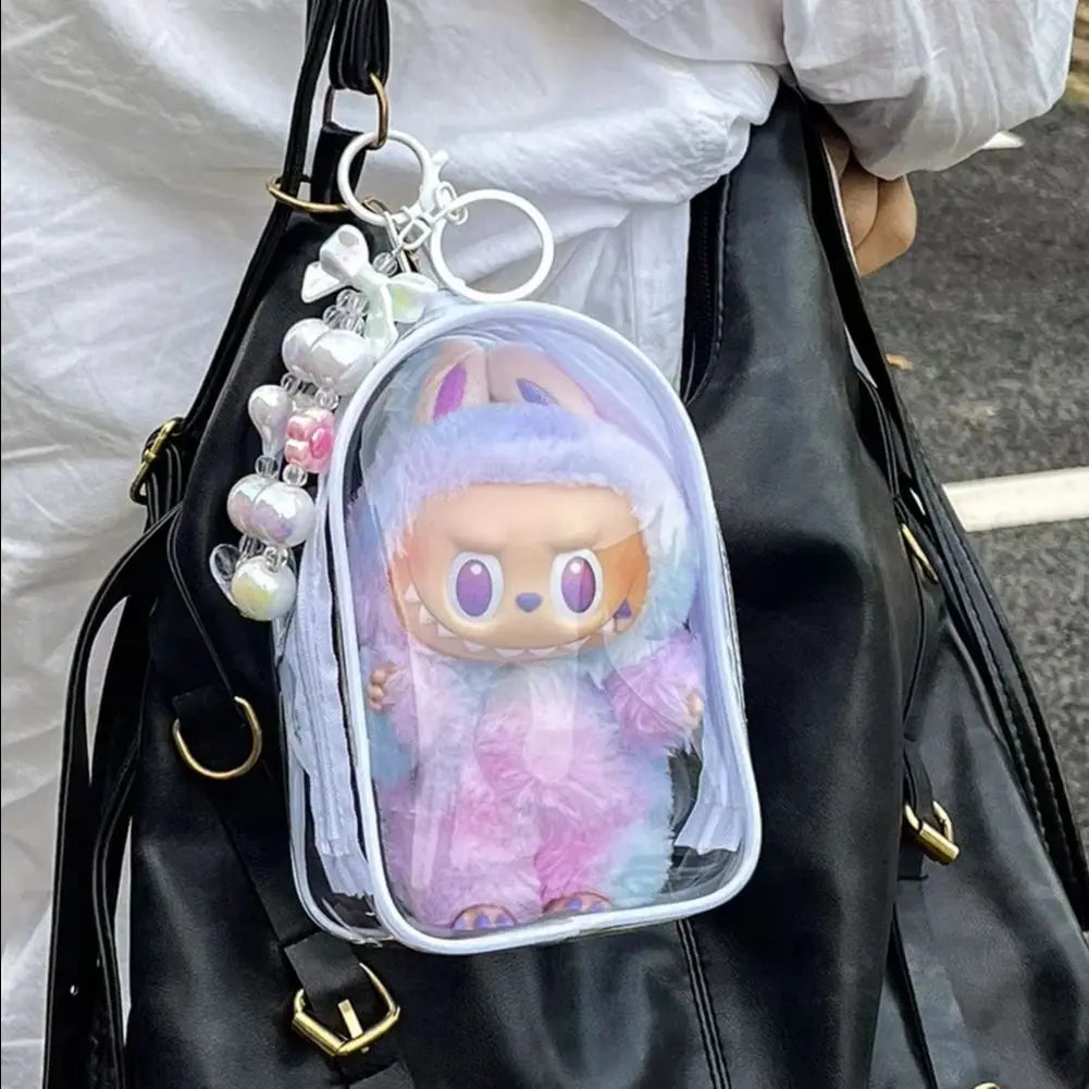 Cute Plush Cotton Doll Outfit Crossbody Pain Bag for 17cm Labubu V2 V3 Transparent Storage Bag Dolls Display Bag