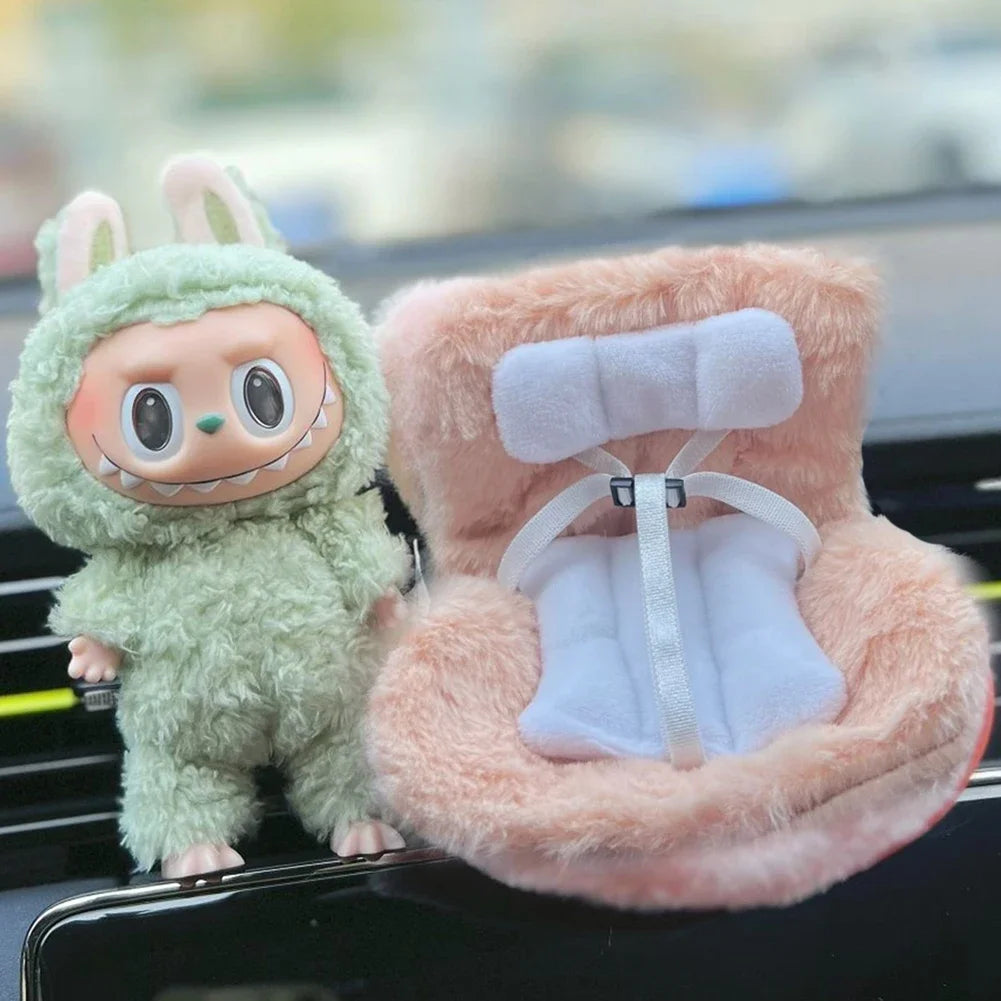 For 17cm Labubu Plush Car Seat Safety Seat with Air Vent Ornament Doll Accessories for Labubu Have A Seat Cartoon Chair Model