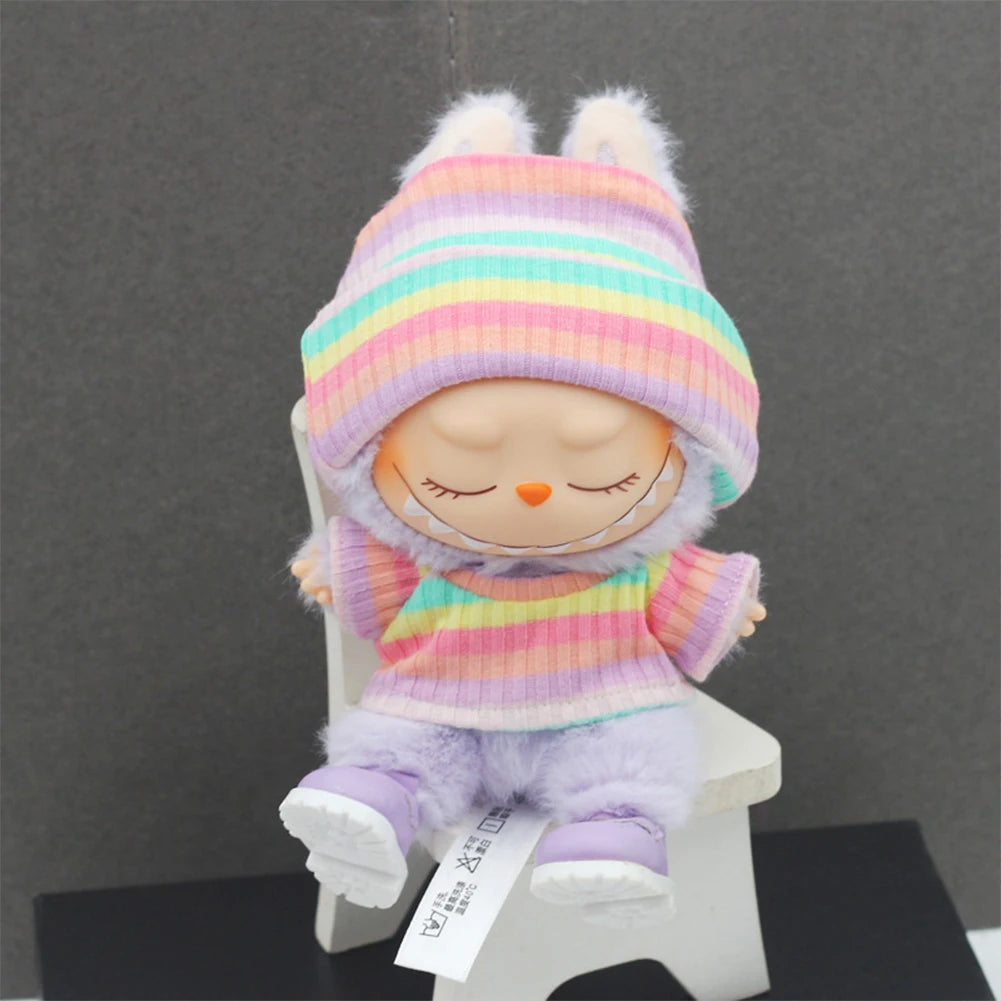 Sweater Set for 15/17cm Ropa Labubu Doll Clothes Match Knitted Hat T-shirt Dopamine Color Matching Fashion Design