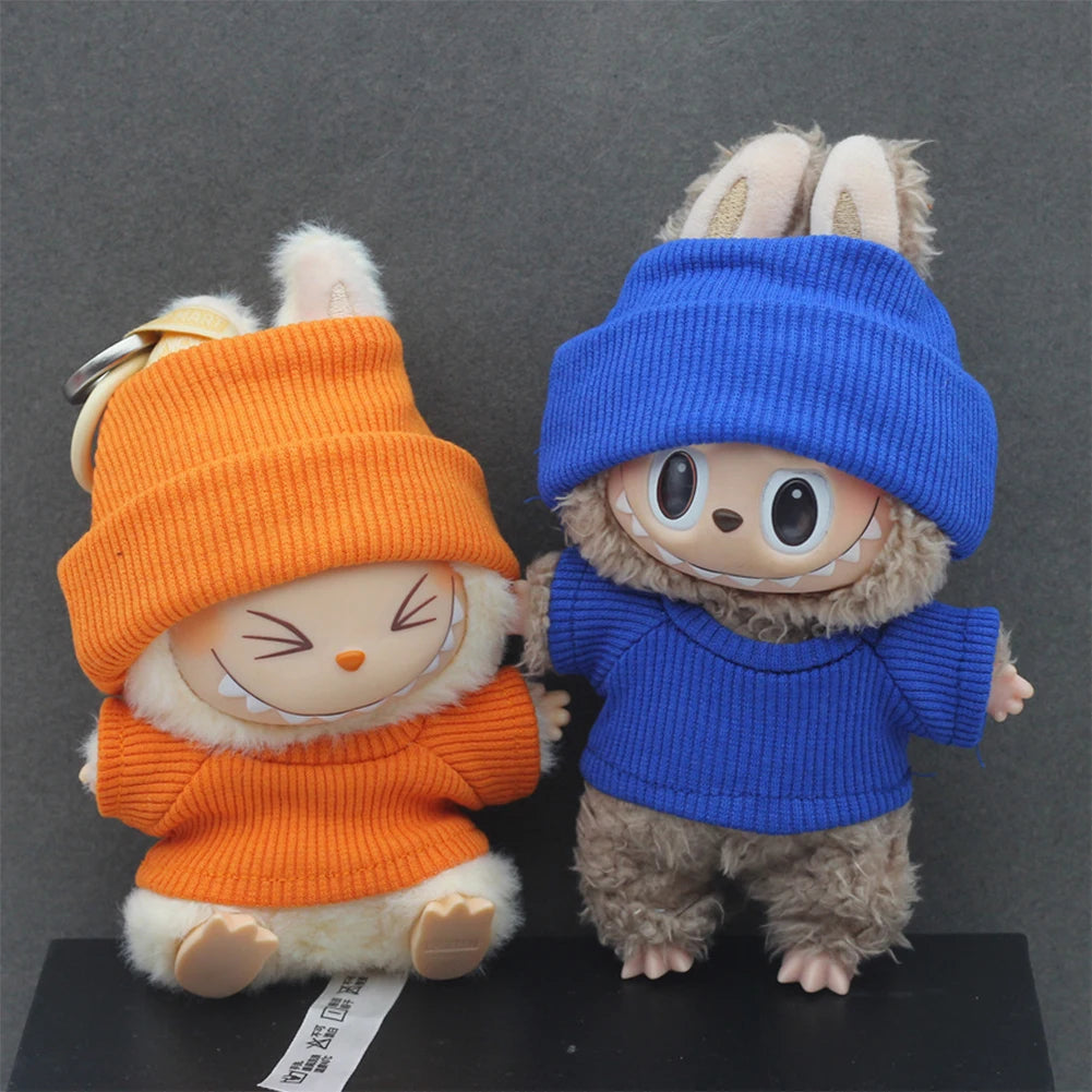 Sweater Set for 15/17cm Ropa Labubu Doll Clothes Match Knitted Hat T-shirt Dopamine Color Matching Fashion Design