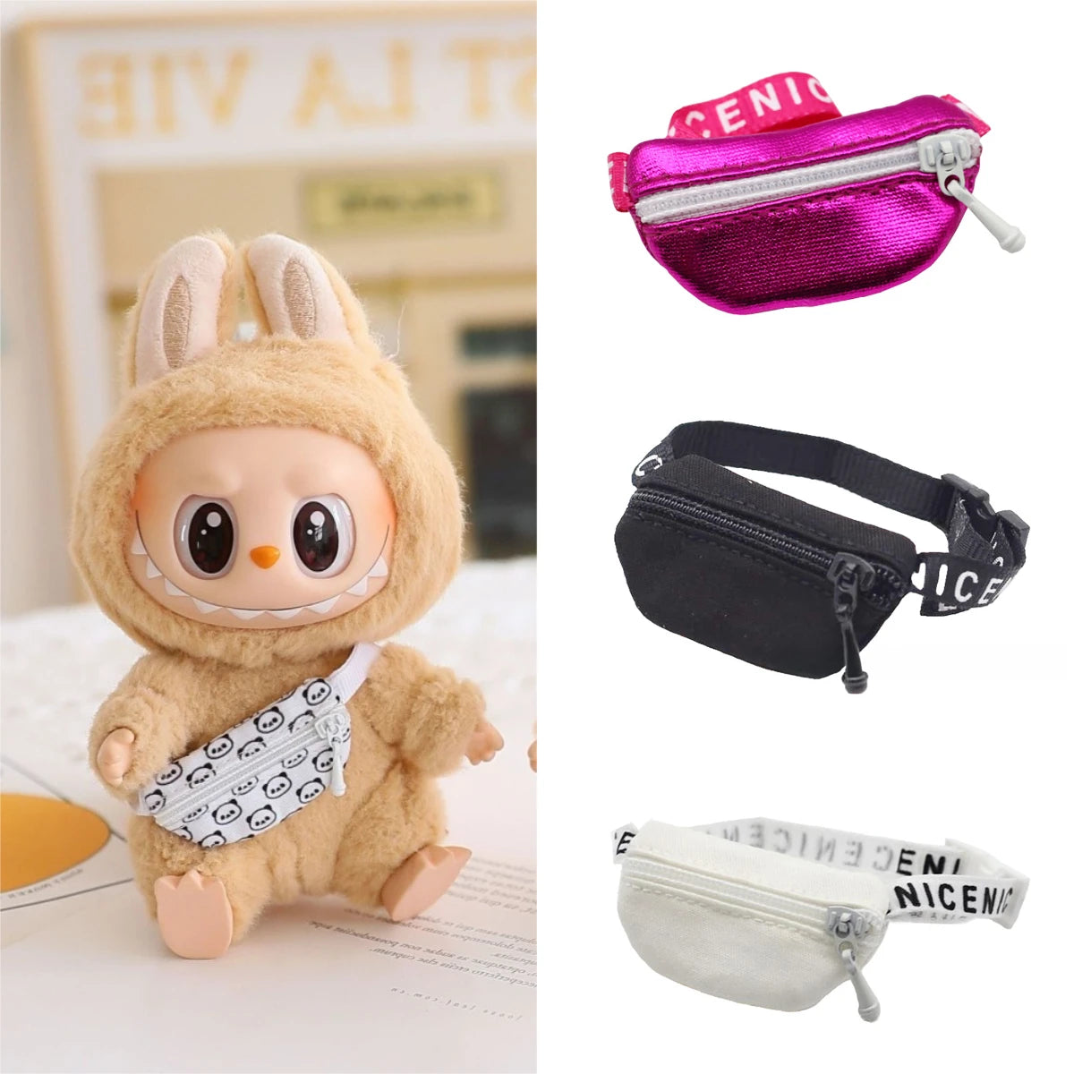 Doll Bag for 17cm Labubu BJD Plush Doll & 1/12 BJD PU Crossbody Bag Doll Accessories Mini Clothes