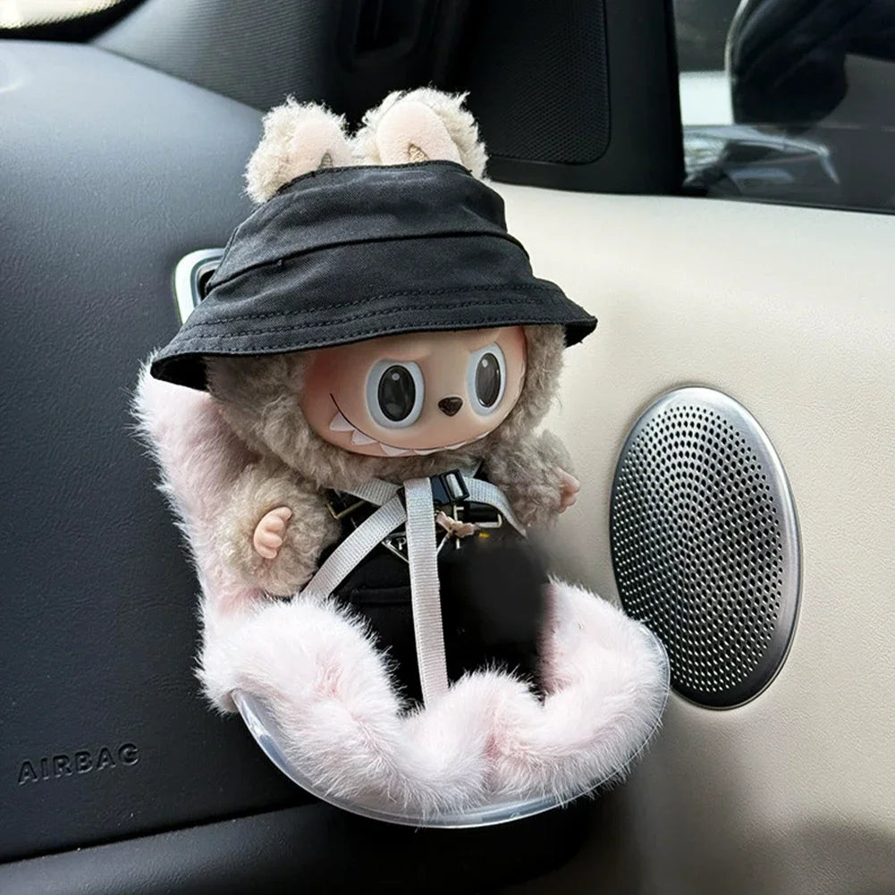 For 17cm Labubu Plush Car Seat Safety Seat with Air Vent Ornament Doll Accessories for Labubu Have A Seat Cartoon Chair Model