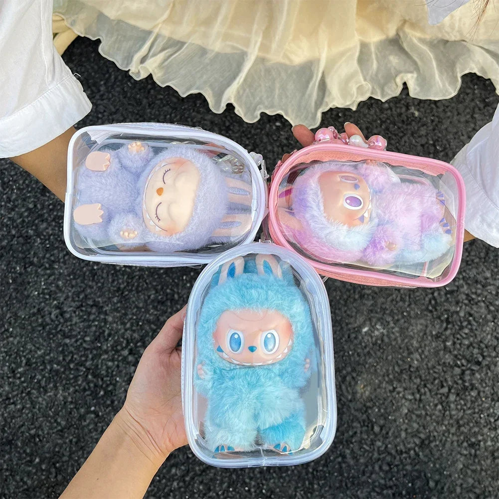 Cute Plush Cotton Doll Outfit Crossbody Pain Bag for 17cm Labubu V2 V3 Transparent Storage Bag Dolls Display Bag