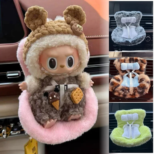 For 17cm Labubu Plush Car Seat Safety Seat with Air Vent Ornament Doll Accessories for Labubu Have A Seat Cartoon Chair Model