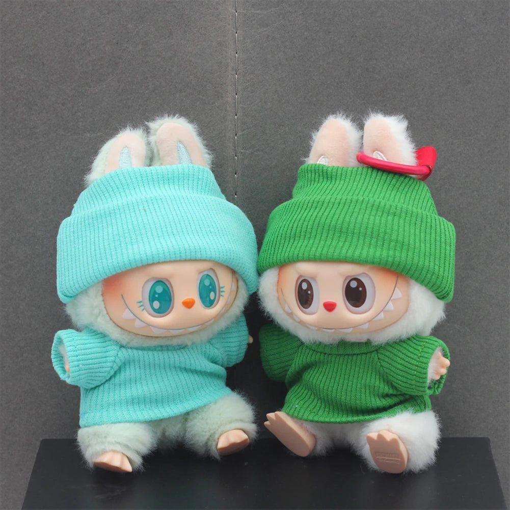 Sweater Set for 15/17cm Ropa Labubu Doll Clothes Match Knitted Hat T-shirt Dopamine Color Matching Fashion Design
